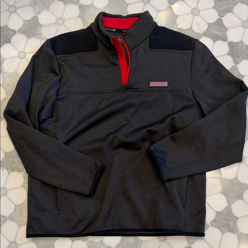 Gray and Red Quarter-Zip Pullover